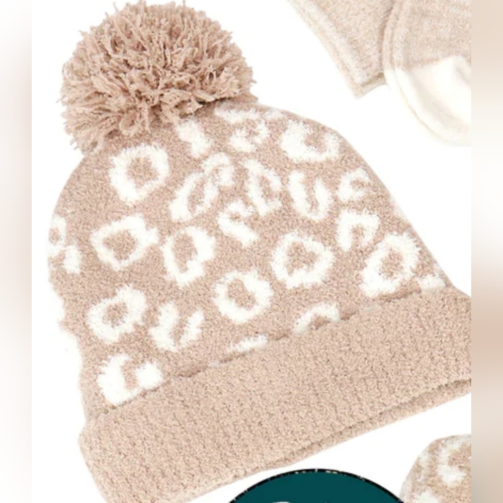 New Cloud Pom Beanie – Neutral Cheetah Print, Fleece Lined, Cozy & Stylish